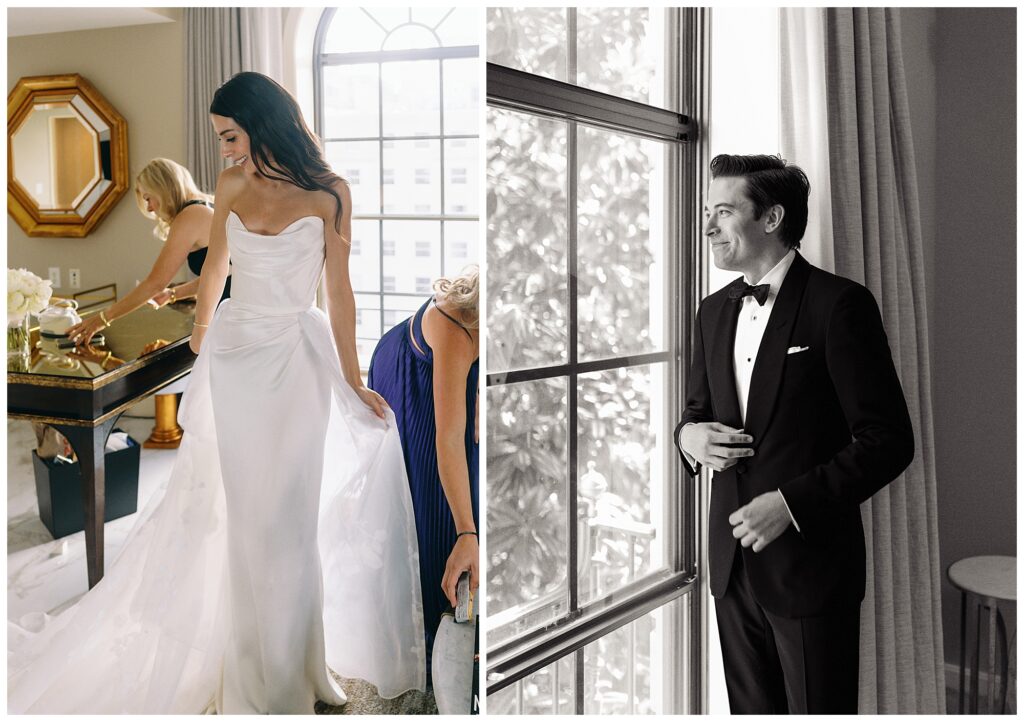 Couple gets ready for their wedding at the St. Regis Hotel in Washington, DC