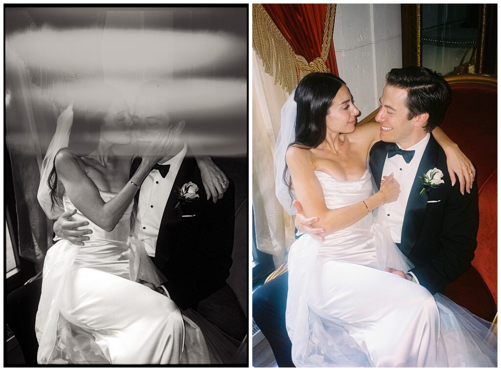 A wedding couple kisses at the St. Regis Hotel in Washington, DC