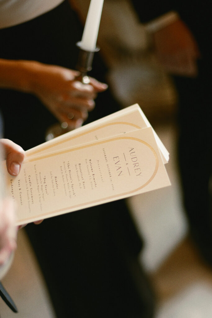 Wedding programs are handed out in Union Station in Washington DC